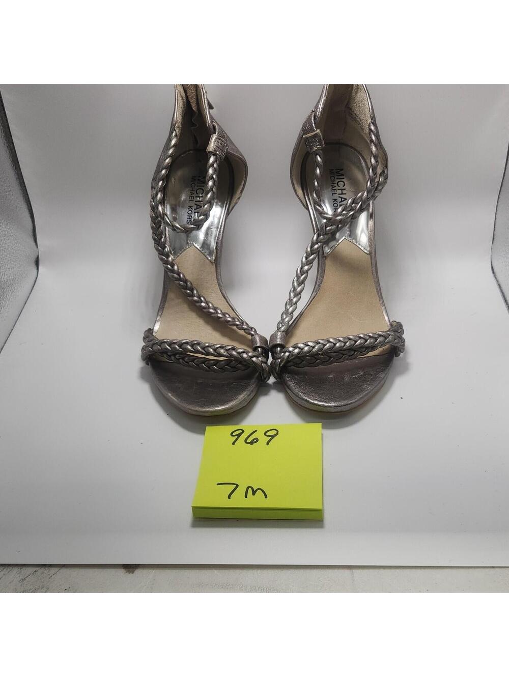 Michael Kors Women’s Leather Strappy Open Toe Zip Stiletto Heel Silver 7M - Picture 2 of 6